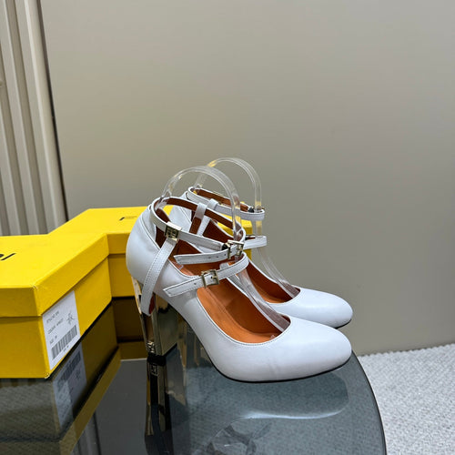 FENDI FENDI DELFINA HIGH-HEELED 85 MM SANDAL IN WHITE LAMBSKIN