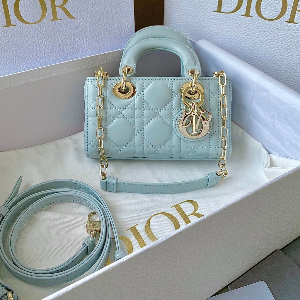 DIOR MINI D-JOY BAG 17 IN LIGHT BLUE LAMBSKIN