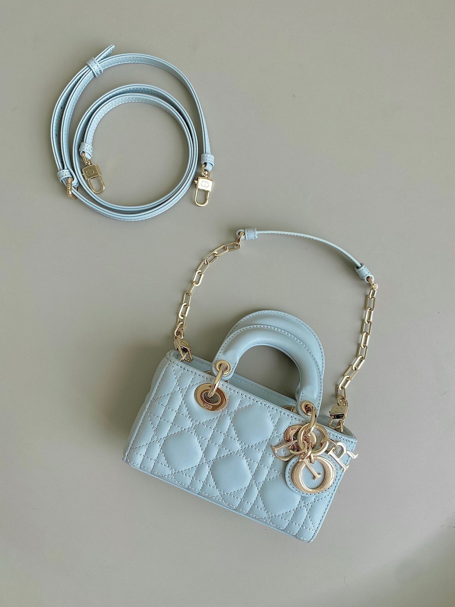 DIOR MINI D-JOY BAG 17 IN LIGHT BLUE LAMBSKIN