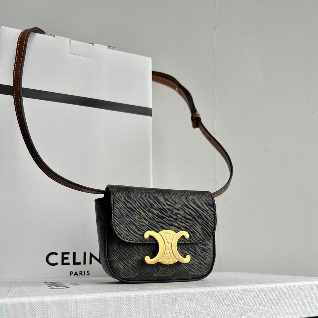 Celine Triomphe 11 Black Pattern Shiny Calfskin Handbag