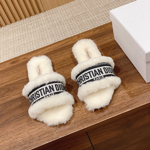 DIOR Dway Slide White Black Fleece Lining And Canvas Fabric