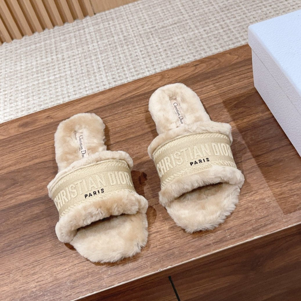DIOR Dway Slide Beige Fleece Lining And Canvas Fabric