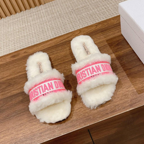 DIOR Dway Slide White Pink Fleece Lining And Canvas Fabric