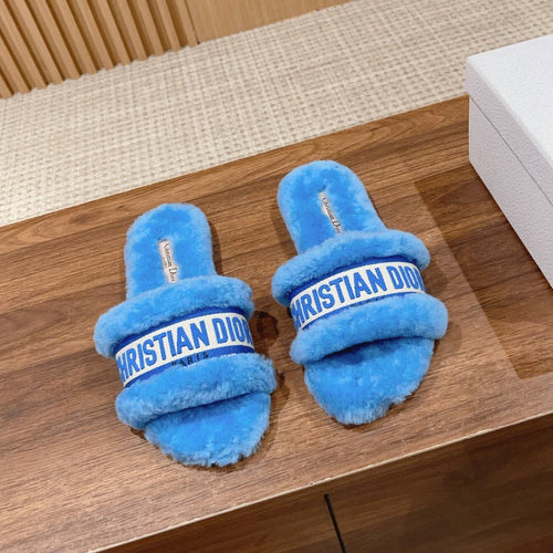 DIOR Dway Slide Sky Blue Fleece Lining And Canvas Fabric