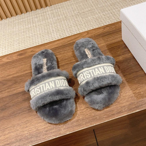 DIOR Dway Slide Grey Fleece Lining And Canvas Fabric