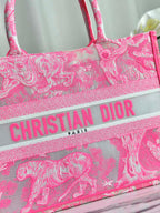 DIOR MEDIUM BOOK TOTE 37 CANDY PINK MACROCANNAGE EMBROIDERY