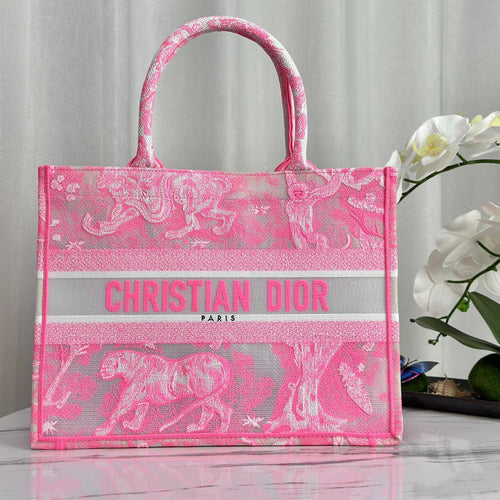 DIOR MEDIUM BOOK TOTE 37 CANDY PINK MACROCANNAGE EMBROIDERY