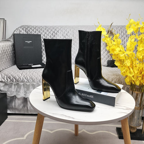 Saint Laurent SL AUTEUIL HEELED ANKLE BOOT BLACK CALFSKIN