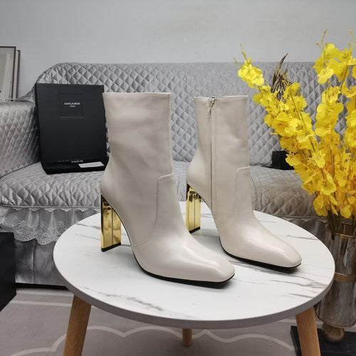 Saint Laurent SL AUTEUIL HEELED ANKLE BOOT WHITE CALFSKIN