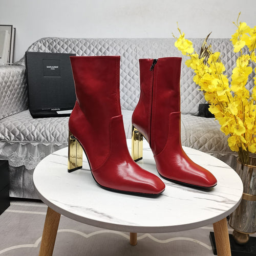 Saint Laurent SL AUTEUIL HEELED ANKLE BOOT RED CALFSKIN