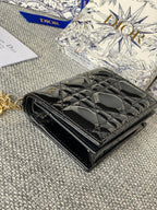 DIOR Caro 11cm Compact Wallet Shiny Black Calfskin