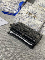 DIOR Caro 11cm Compact Wallet Shiny Black Calfskin