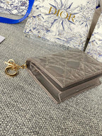 DIOR Caro 11cm Compact Wallet Shiny Grey Calfskin