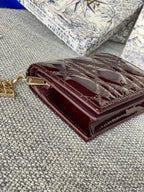 DIOR Caro 11cm Compact Wallet Shiny Burgundy Calfskin