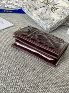 DIOR Caro 11cm Compact Wallet Shiny Burgundy Calfskin