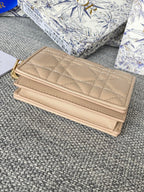 DIOR Caro 11cm Compact Wallet Beige Calfskin