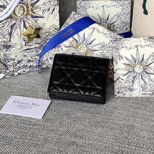 DIOR Caro 11cm Compact Wallet Black Calfskin