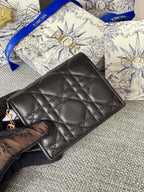 DIOR Caro 11cm Compact Wallet Black Calfskin