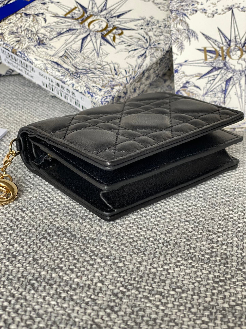 DIOR Caro 11cm Compact Wallet Black Calfskin
