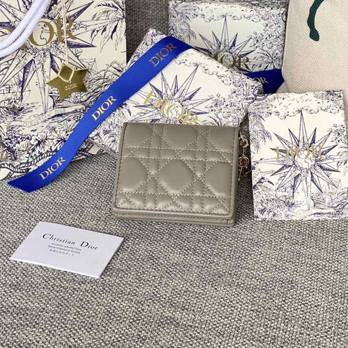 DIOR Caro 11cm Compact Wallet Grey Calfskin