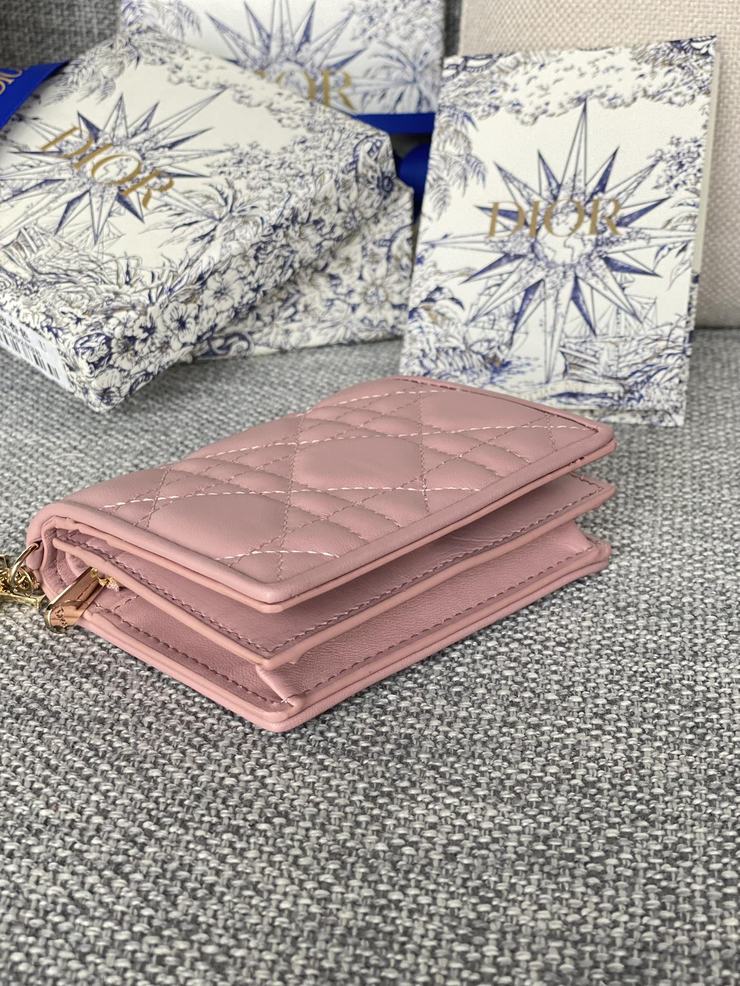 DIOR Caro 11cm Compact Wallet Pink Calfskin