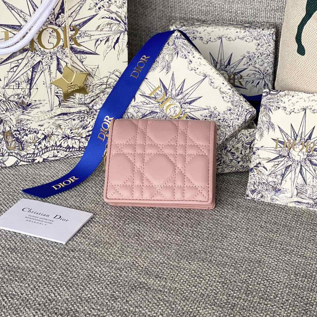 DIOR Caro 11cm Compact Wallet Pink Calfskin