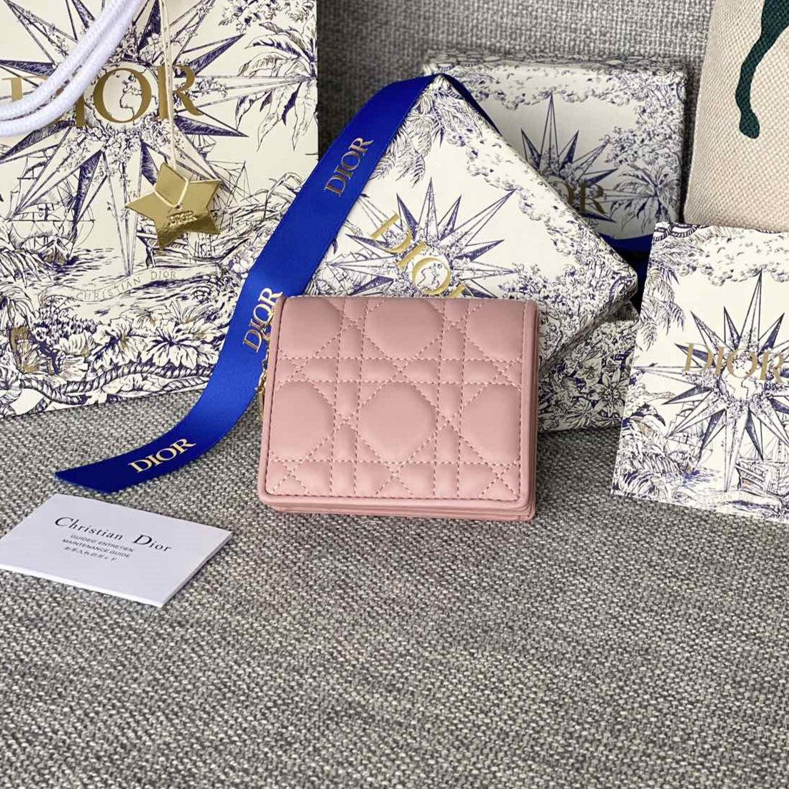 DIOR Caro 11cm Compact Wallet Pink Calfskin