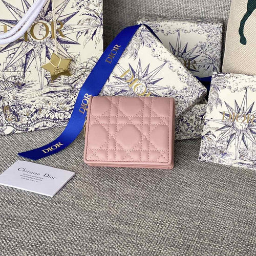 DIOR Caro 11cm Compact Wallet Pink Calfskin