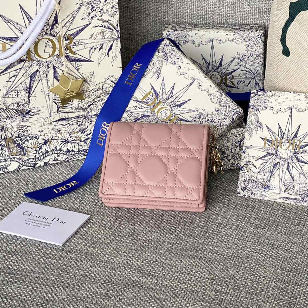DIOR Caro 11cm Compact Wallet Pink Calfskin