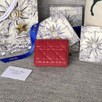 DIOR Caro 11cm Compact Wallet Red Calfskin
