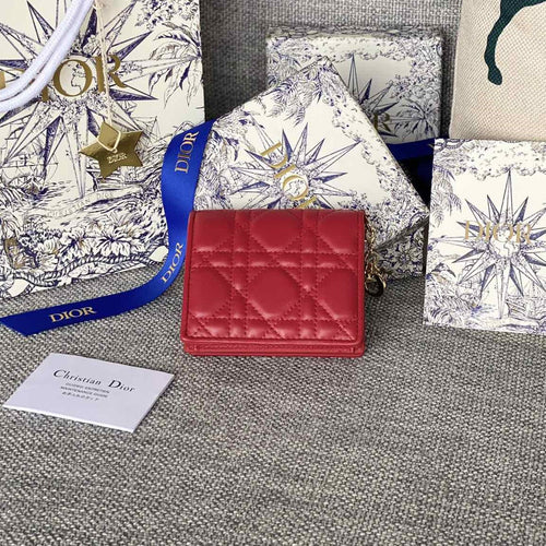 DIOR Caro 11cm Compact Wallet Red Calfskin