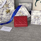 DIOR Caro 11cm Compact Wallet Red Calfskin