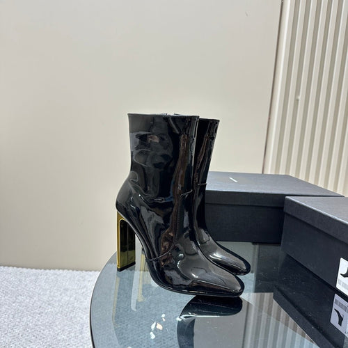 Saint Laurent SL AUTEUIL HEELED ANKLE BOOT BLACK POLISHED CALFSKIN