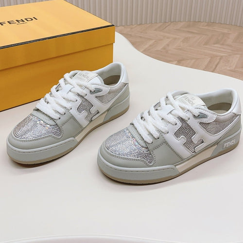FENDI FENDI CASUAL SNEAKER IN GREY CALFSKIN ATTACH RHINSTONES