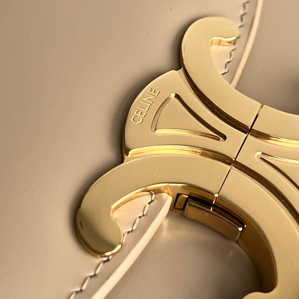 Celine TRIOMPHE SHINY CALFSKIN HANDBAG 18 CREAM GREY