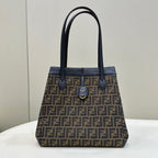 FENDI FENDI ORIGAMI LARGE 33 BROWN MIX BLACK FF JACQUARD FABRIC BAG