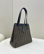 FENDI FENDI ORIGAMI LARGE 33 BROWN MIX BLACK FF JACQUARD FABRIC BAG