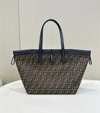 FENDI FENDI ORIGAMI LARGE 33 BROWN MIX BLACK FF JACQUARD FABRIC BAG