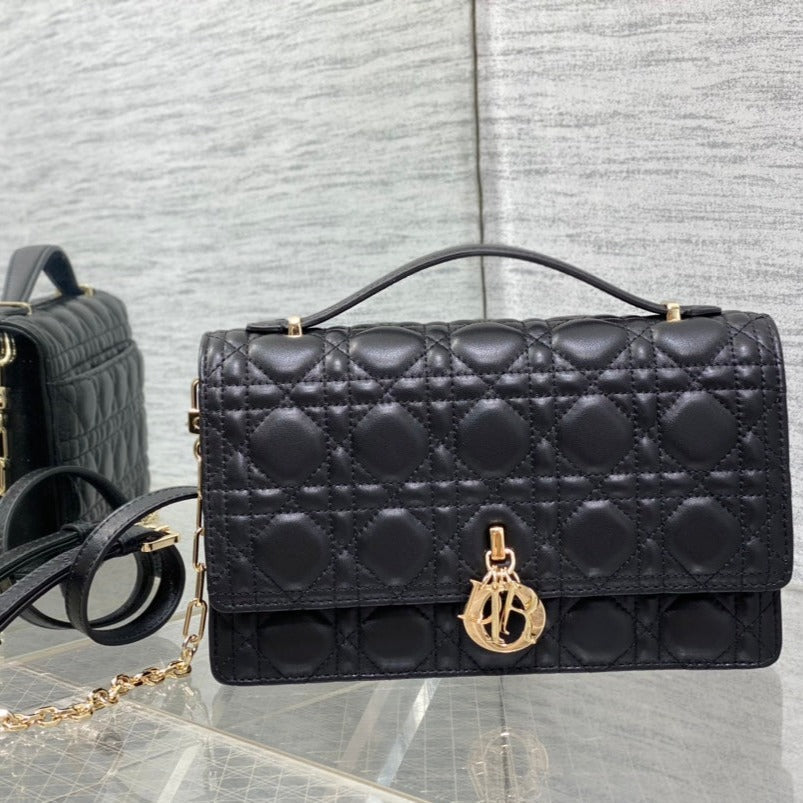 DIOR MISS TOP HANDLE 24CM BLACK LAMBSKIN