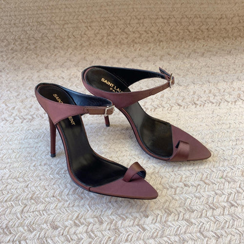 Saint Laurent GAP CRYSTAL-BUCKLE SLIDE SANDALS IN SHIRAZ RED SILK