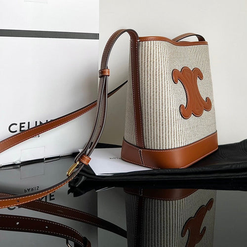 Celine BUCKET CUIR TRIOMPHE 24 CALFSKIN BEIGE BROWN CARO