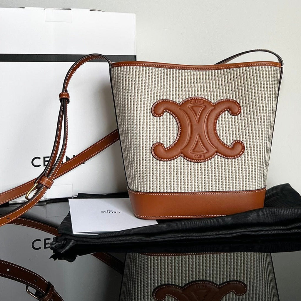 Celine BUCKET CUIR TRIOMPHE 24 CALFSKIN BEIGE BROWN CARO