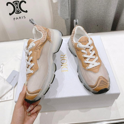 DIOR Vibe Sneaker White Beige Brown Polyester Mesh Fabric And Lambskin