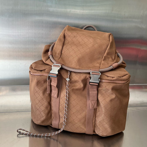Bottega Veneta ALTO 42 BACKPACK IN RUSSET BROWN JACQUARD FABRIC