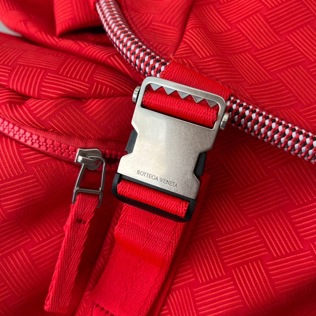 Bottega Veneta ALTO 42 BACKPACK IN CHERRY RED JACQUARD FABRIC
