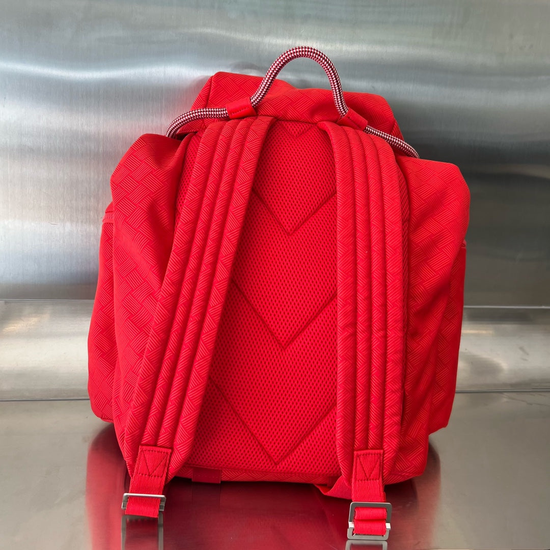 Bottega Veneta ALTO 42 BACKPACK IN CHERRY RED JACQUARD FABRIC