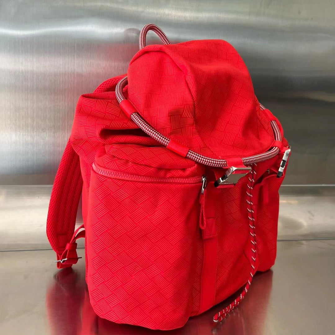 Bottega Veneta ALTO 42 BACKPACK IN CHERRY RED JACQUARD FABRIC