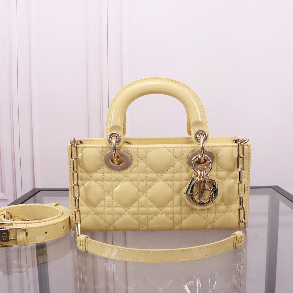 DIOR SMALL LADY D-JOY 22 YELLOW LAMBSKIN