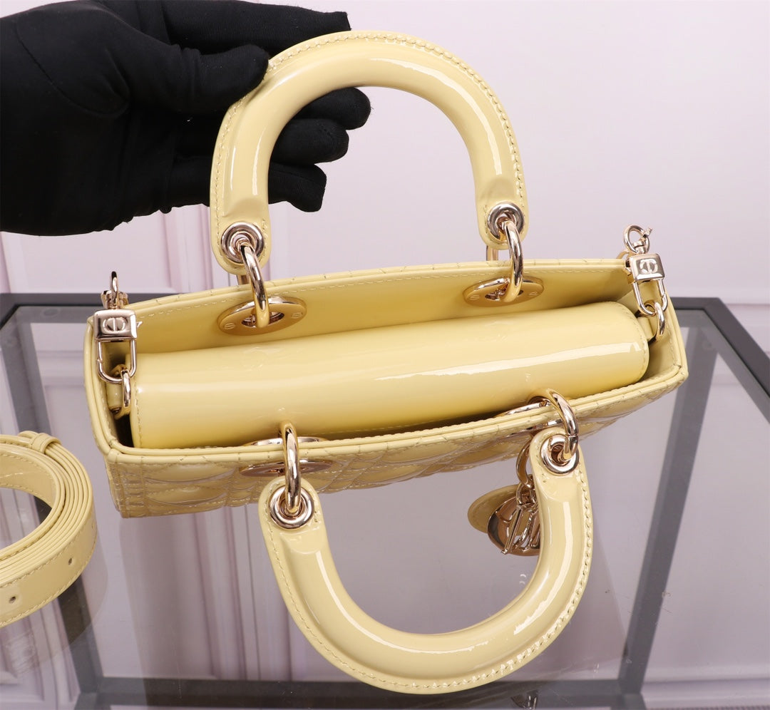 DIOR SMALL LADY D-JOY 22 YELLOW LAMBSKIN