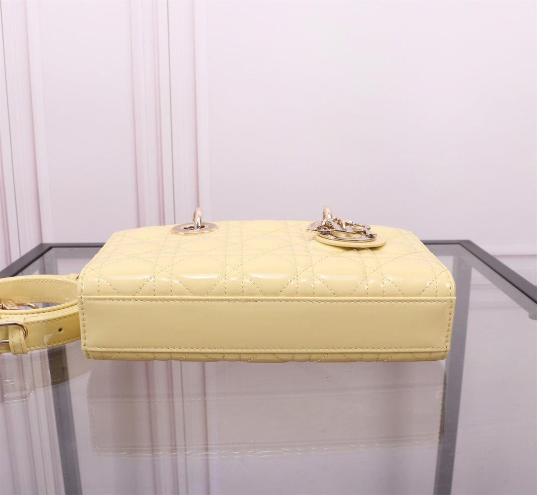 DIOR SMALL LADY D-JOY 22 YELLOW LAMBSKIN